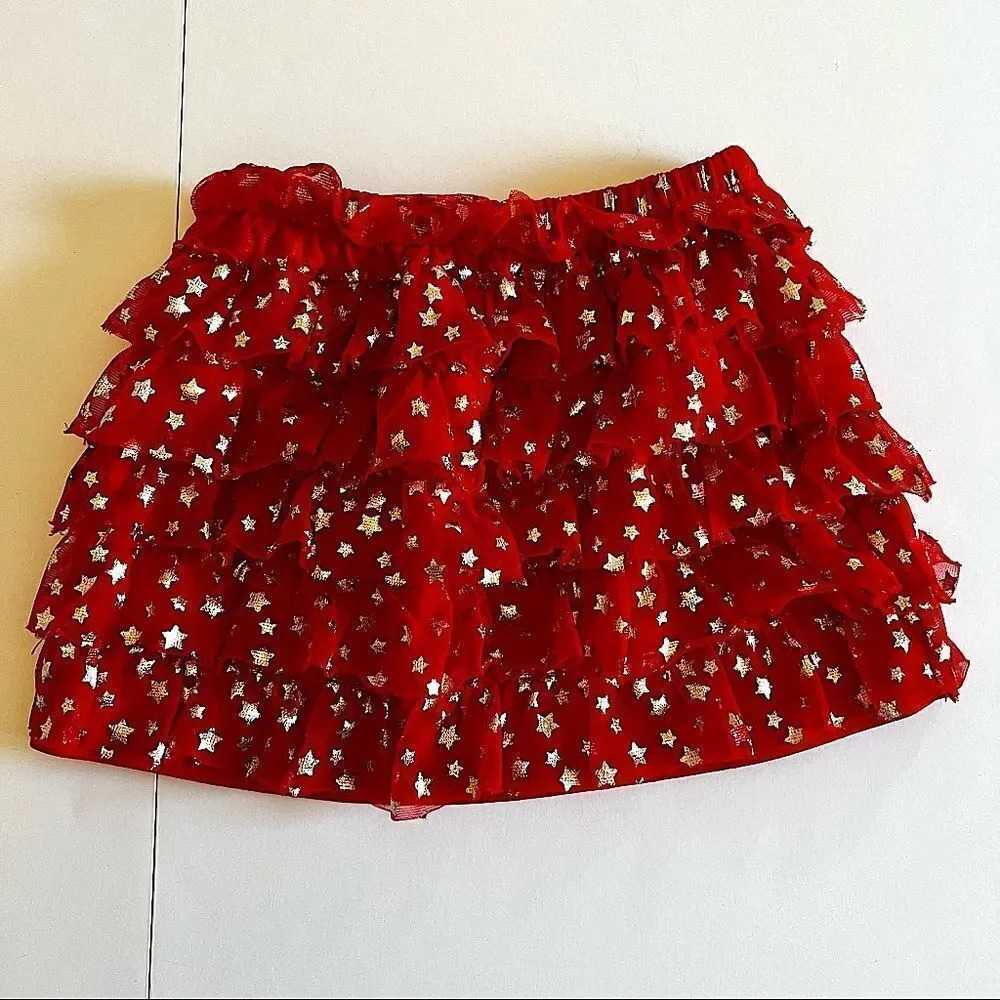 𝅺Red and silver metallic stars ruffled tutu size 24‎ months